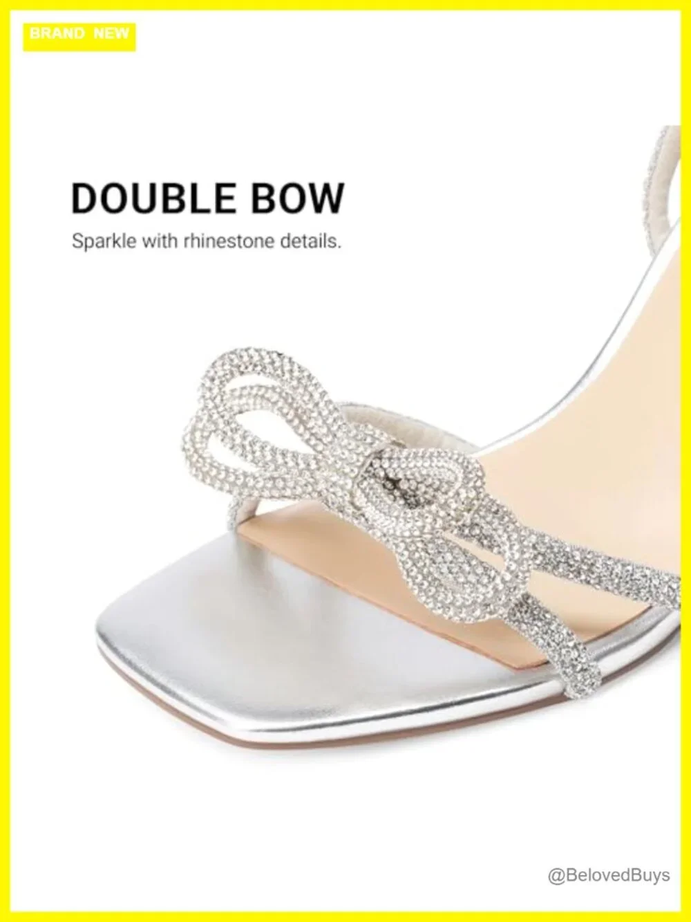 Rhinestone Bow Strappy Block Heel Sandals Square Toe Wedding Prom Shoes